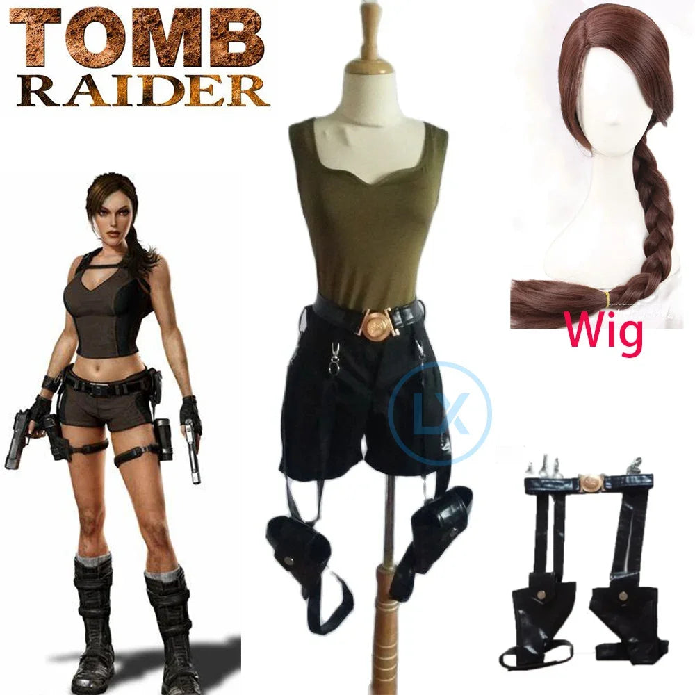 Tomb Raider Lara Croft Cosplay Kostyme med Hylster & Vesker