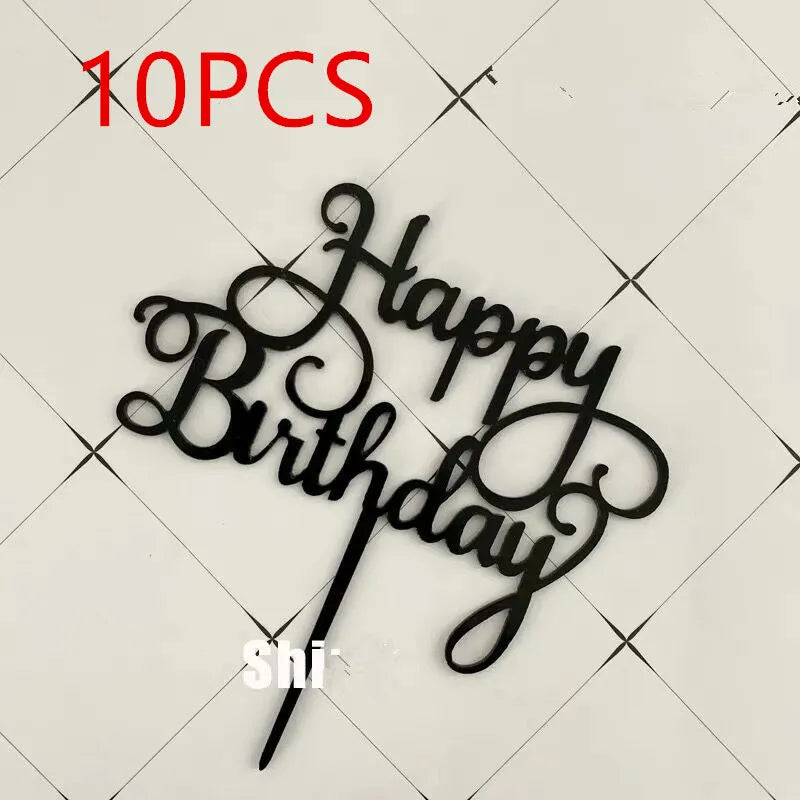 10-Pakning Akryl Happy Birthday Kaketoppere