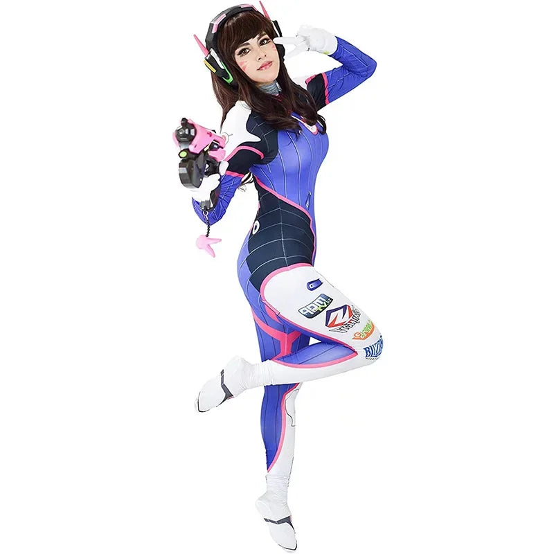 Overwatch D.Va Bodysuit Cosplay Kostyme & Tilbehør