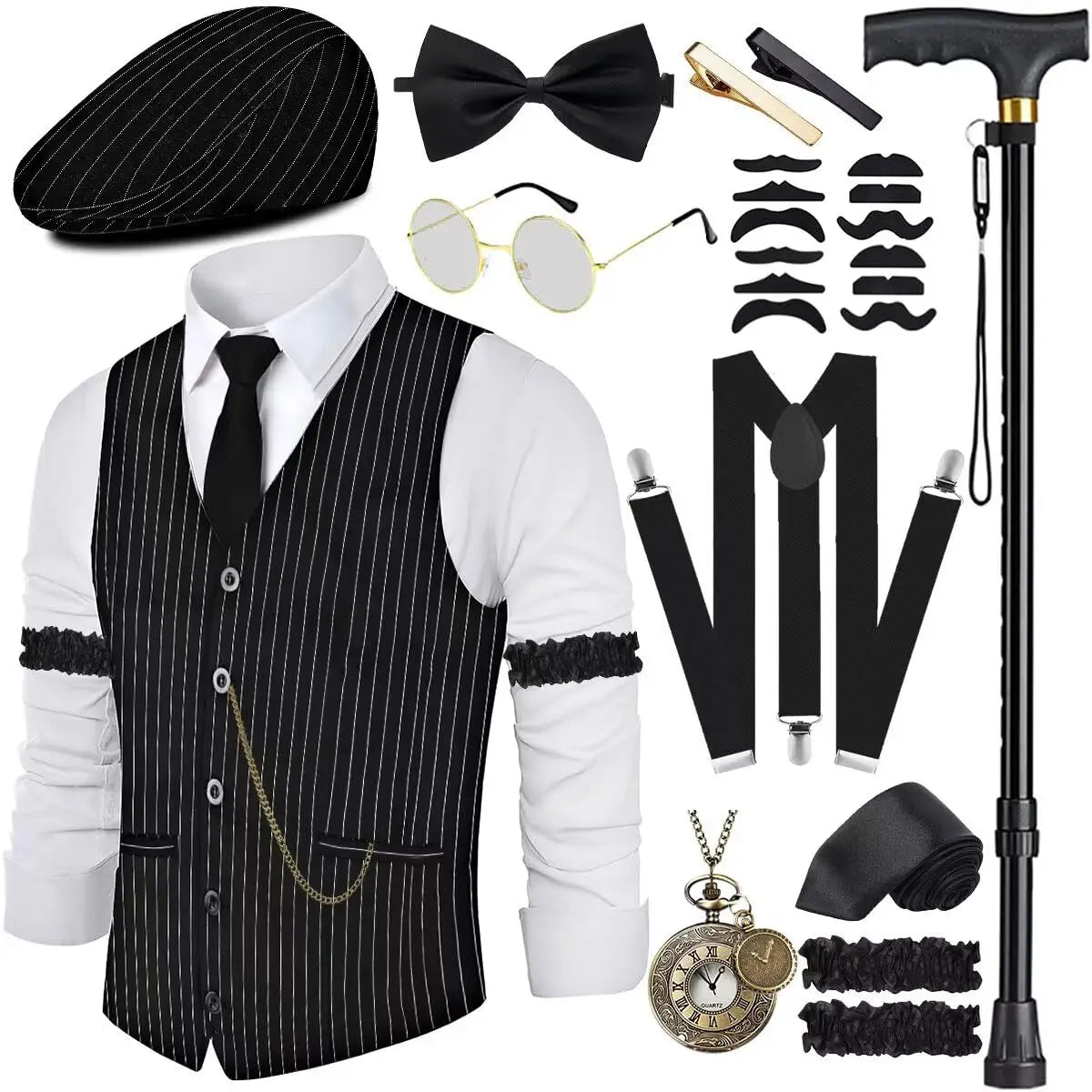 Complete 1920-tallet Herre Kostymesett med Vest & Hatt
