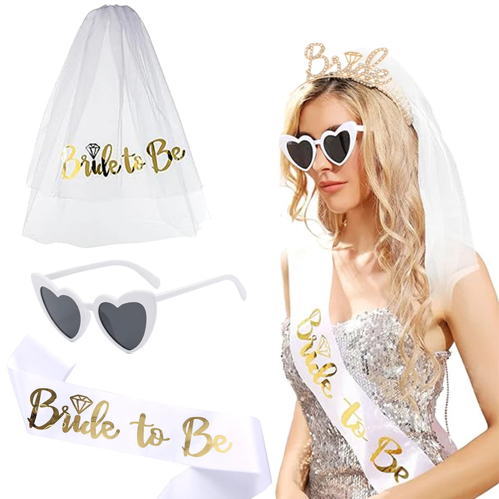 Bride To Be Sett – Bånd, Slør og Hjertesolbriller