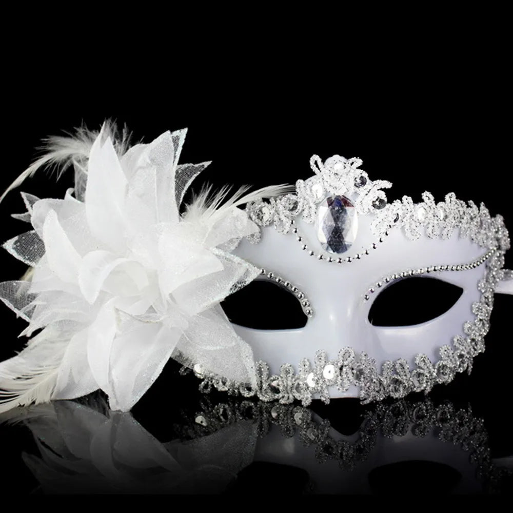 Luksuriøs Venetiansk Fjærmaske med Strass