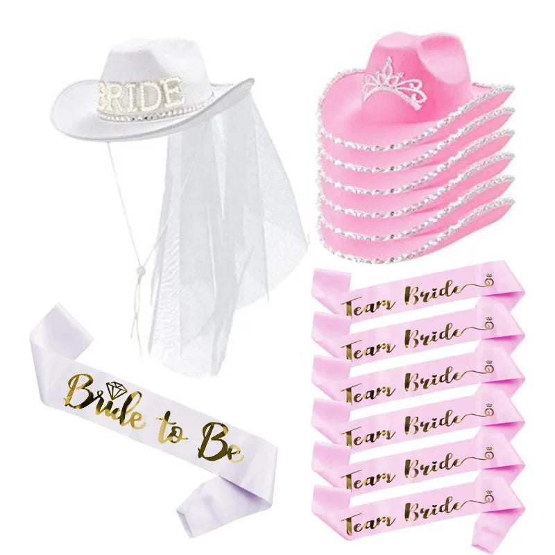 Bride To Be Cowboyhatt med Slør & Satengbånd