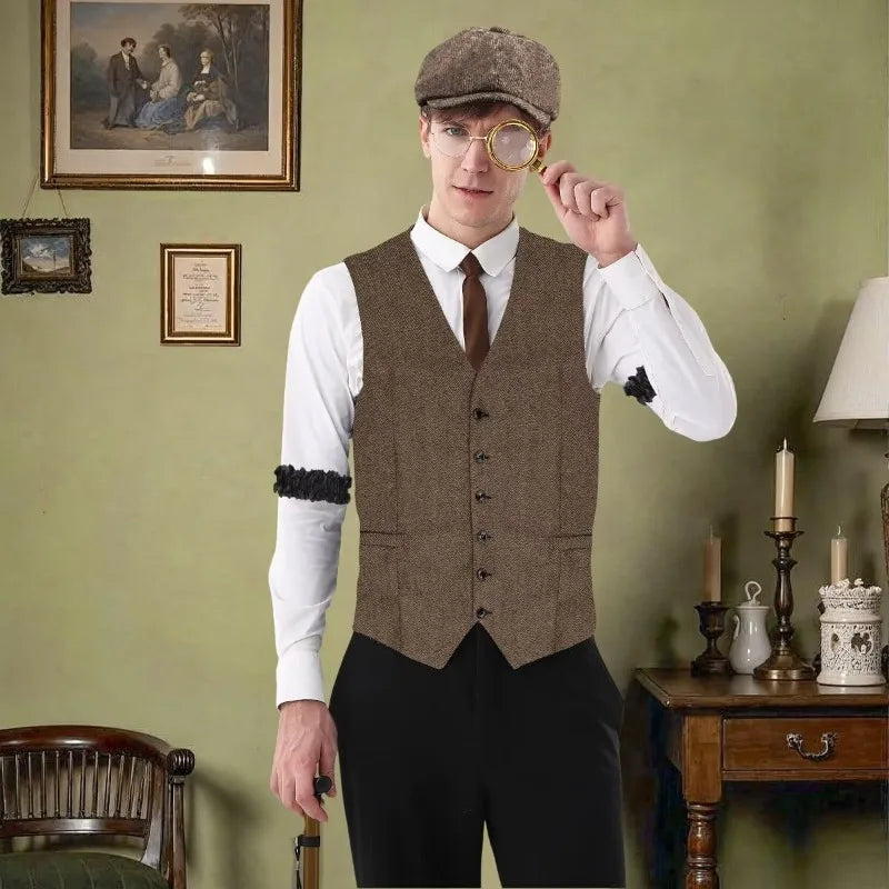 Complete 1920-tallet Herre Kostymesett med Vest & Hatt