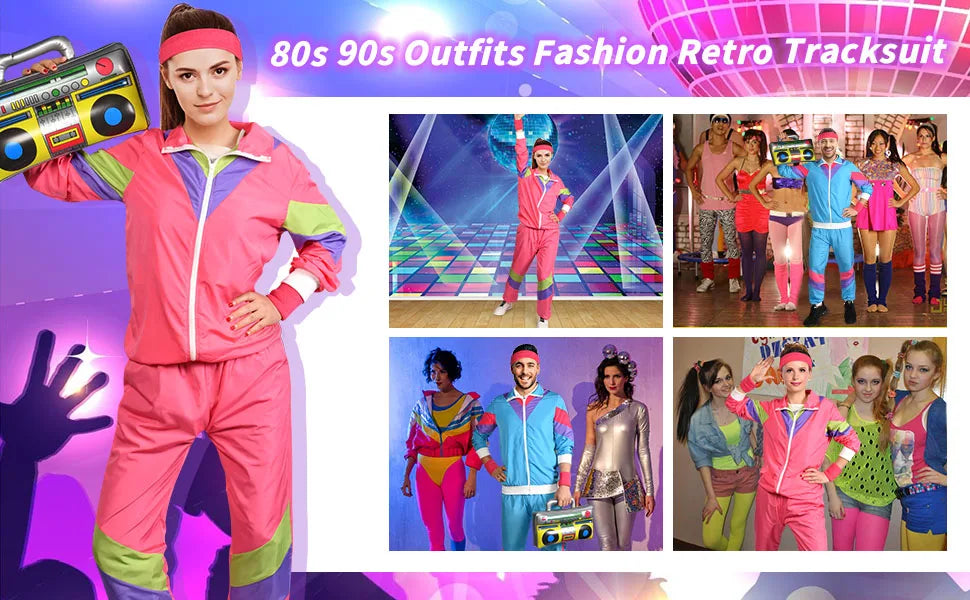 Komplett 80s Retro Treningsdress med Svettebånd