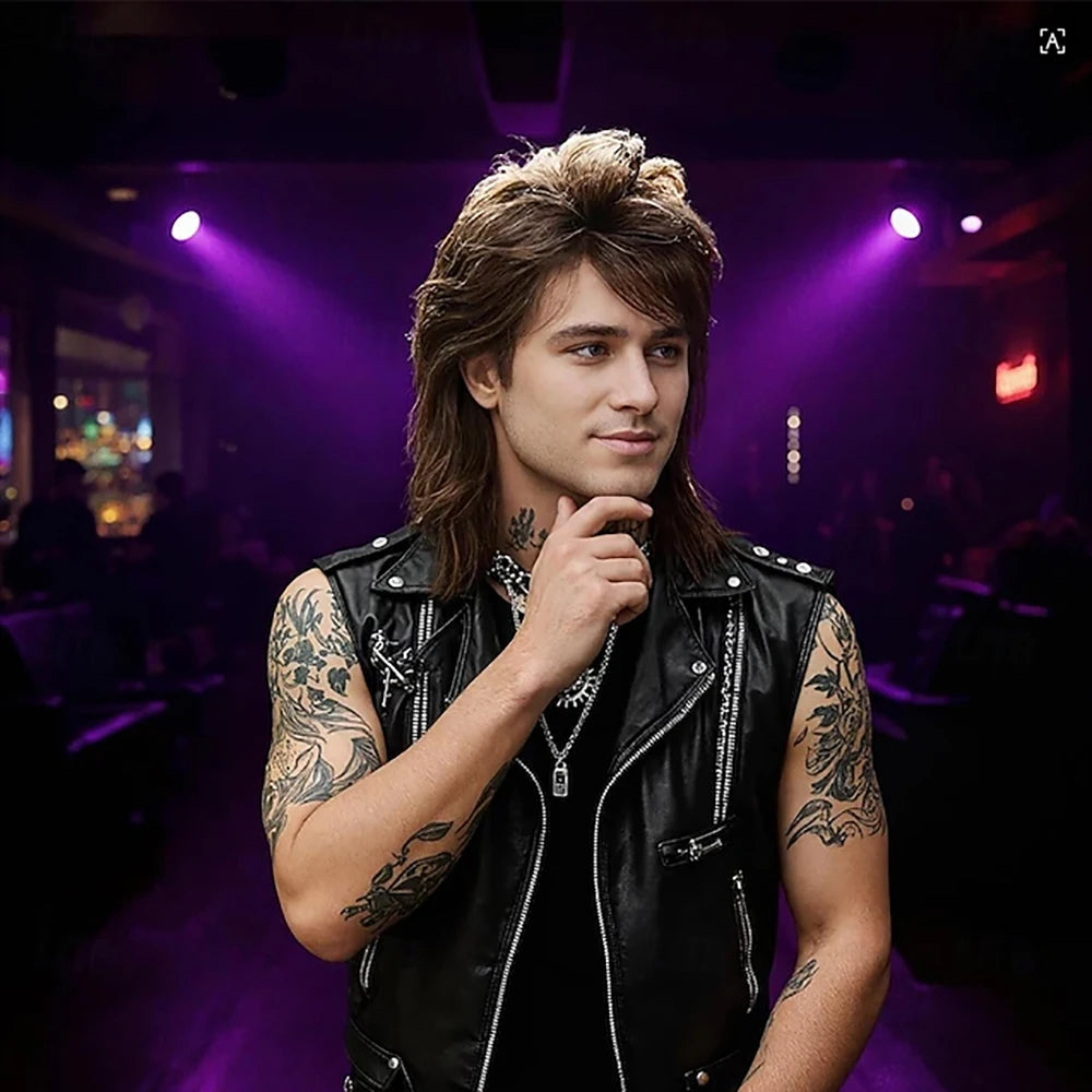 Retro Rocker Mullet Parykk for Herre