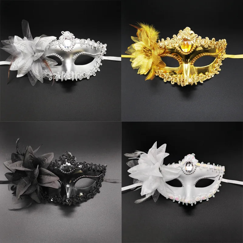 Luksuriøs Venetiansk Fjærmaske med Strass