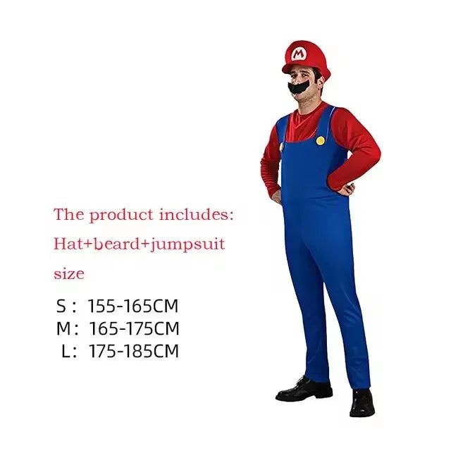 Super Mario Luigi Deluxe Kostyme med Hatt & Bart