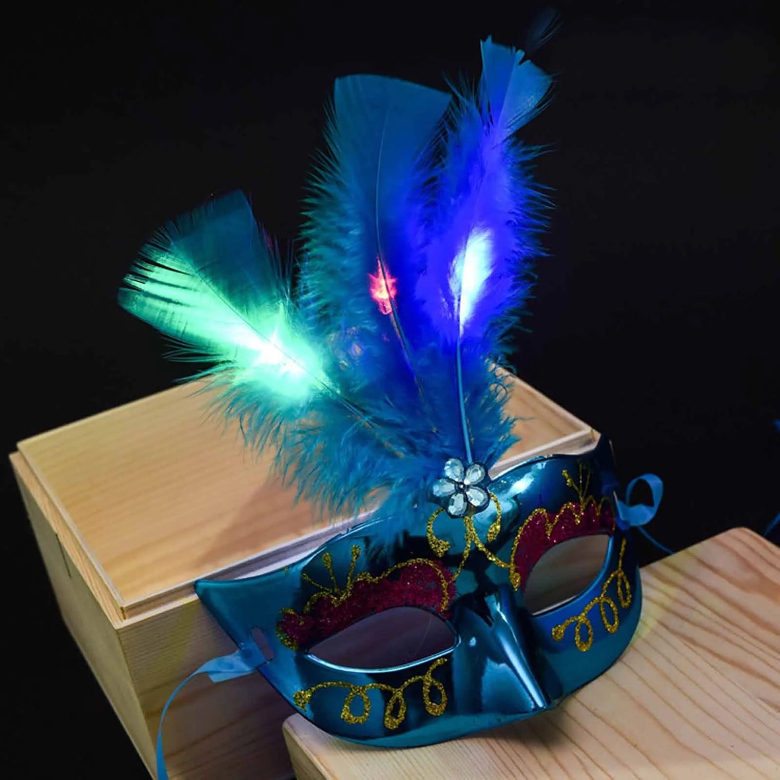 LED-Lysende Fjærmaske til Maskerade