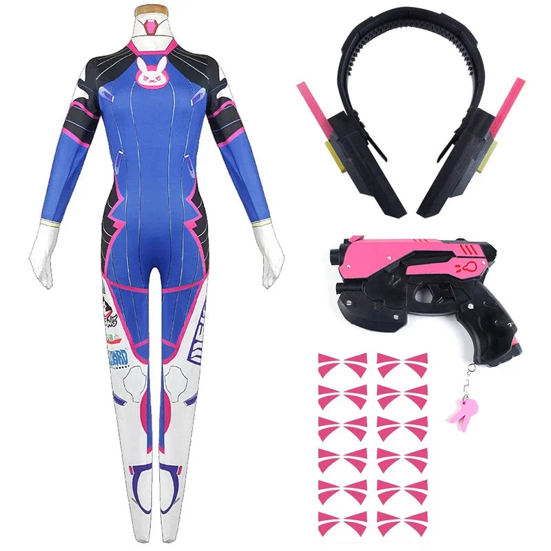 Overwatch D.Va Deluxe Cosplay-sett med Parykk & Hodesett