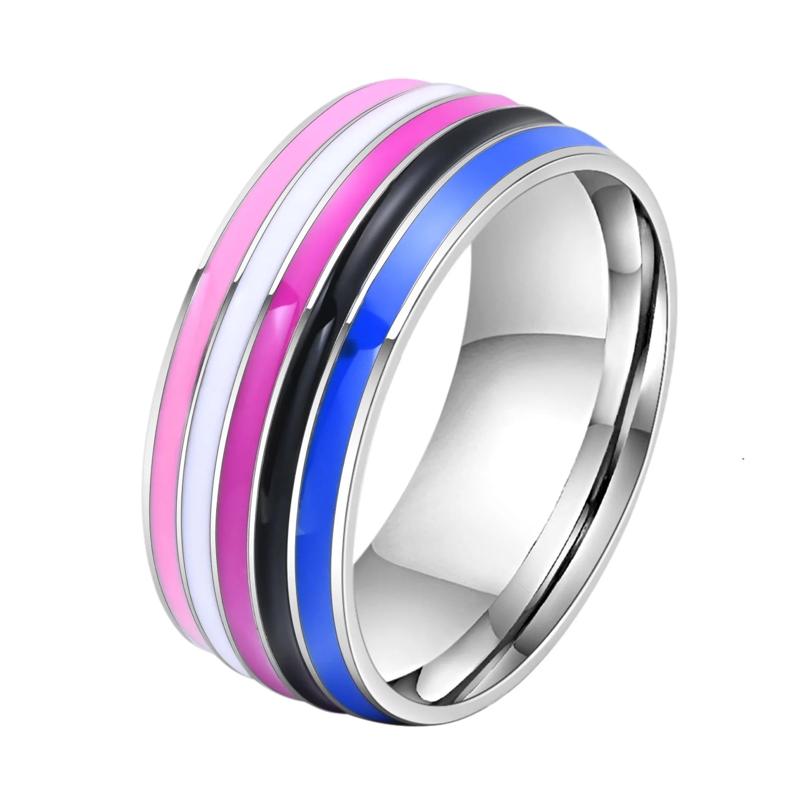Pride Ring i Rustfritt Stål med Regnbuestripe
