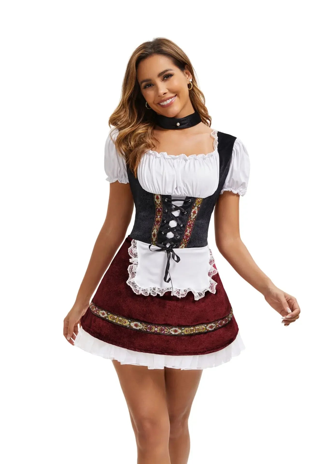 Elegant Vintage Dirndl-kjole med Snøring og Rysjer