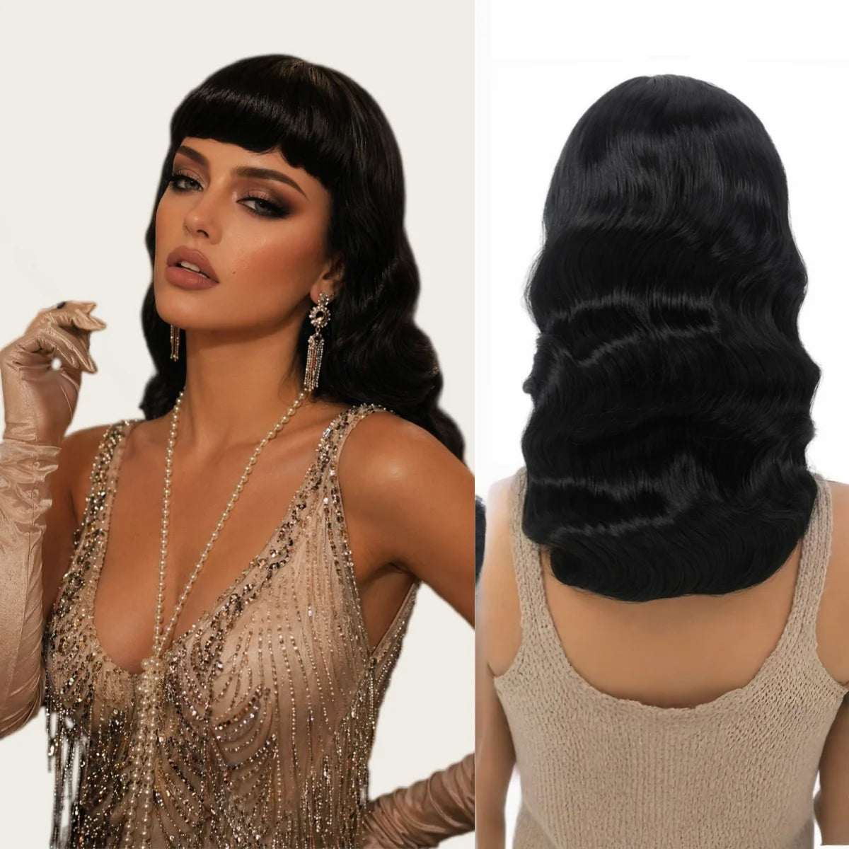 Lang 1920-talls Finger Wave Gatsby Parykk