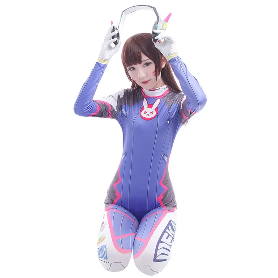 Overwatch D.Va Deluxe Cosplay-sett med Parykk & Hodesett