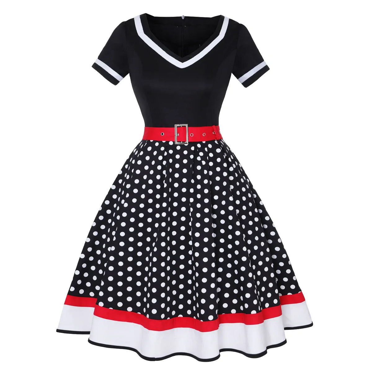 Polka Dot Retro 50-talls Kjole med Belte