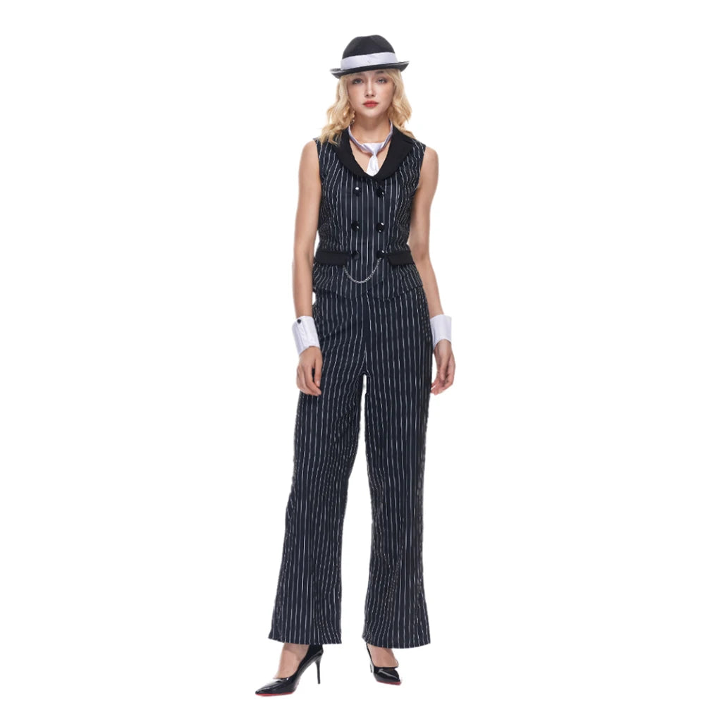 Gangster Kvinne Kostyme 1920-tallet (Nålestripet Dress)