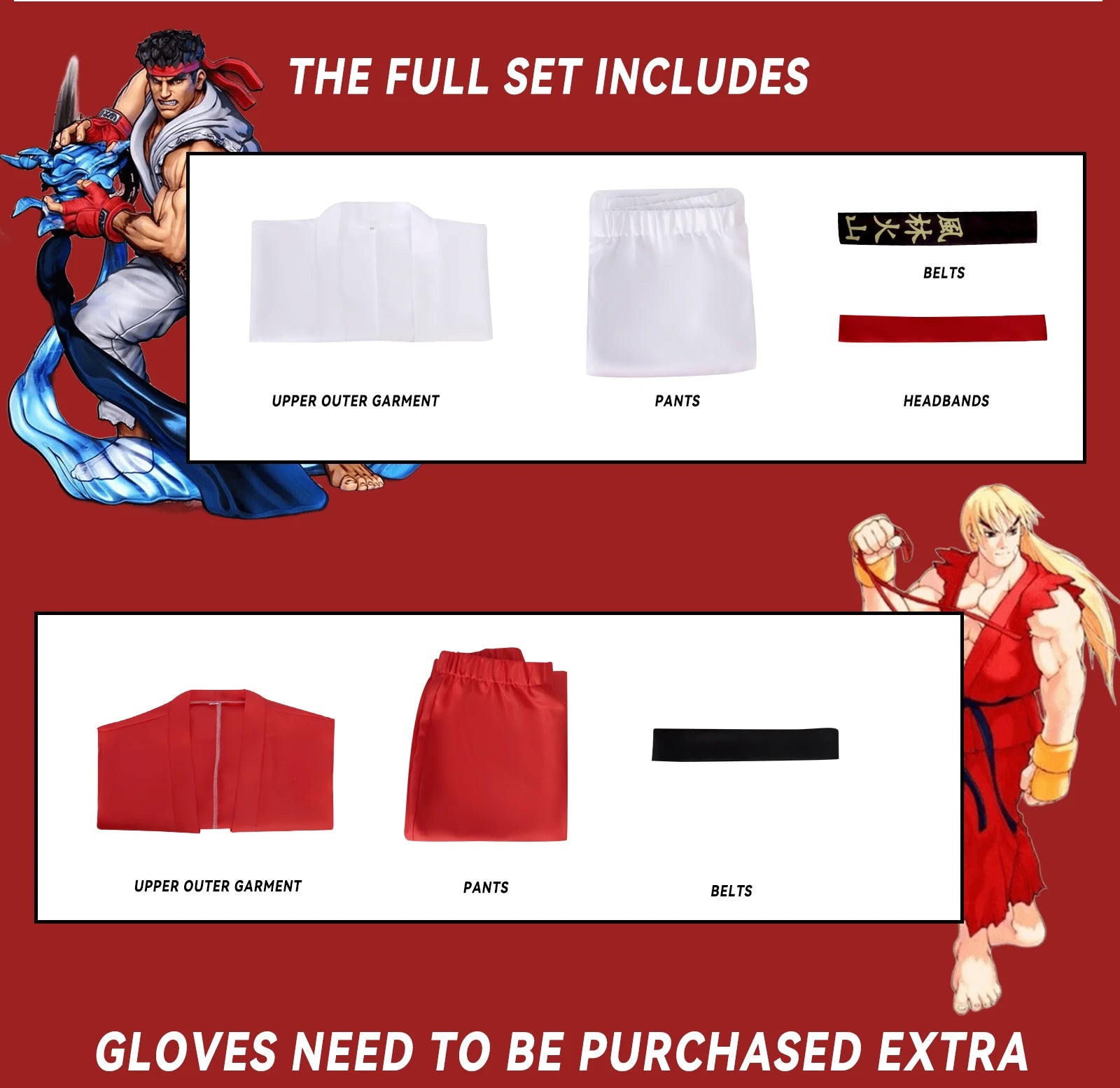 Street Fighter Ryu & Ken Karate Drakt Cosplay Kostyme