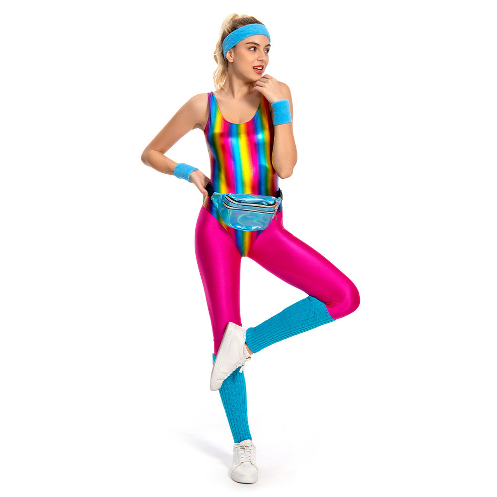 80s Neon Patchwork Retro Dress / Jumpsuit for Voksne