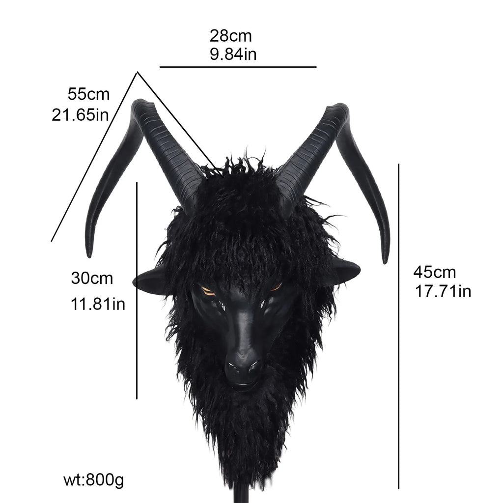 Svart Geit / Black Phillip Lateksmaske med Horn