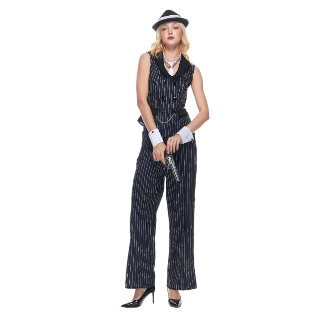 Gangster Kvinne Kostyme 1920-tallet (Nålestripet Dress)