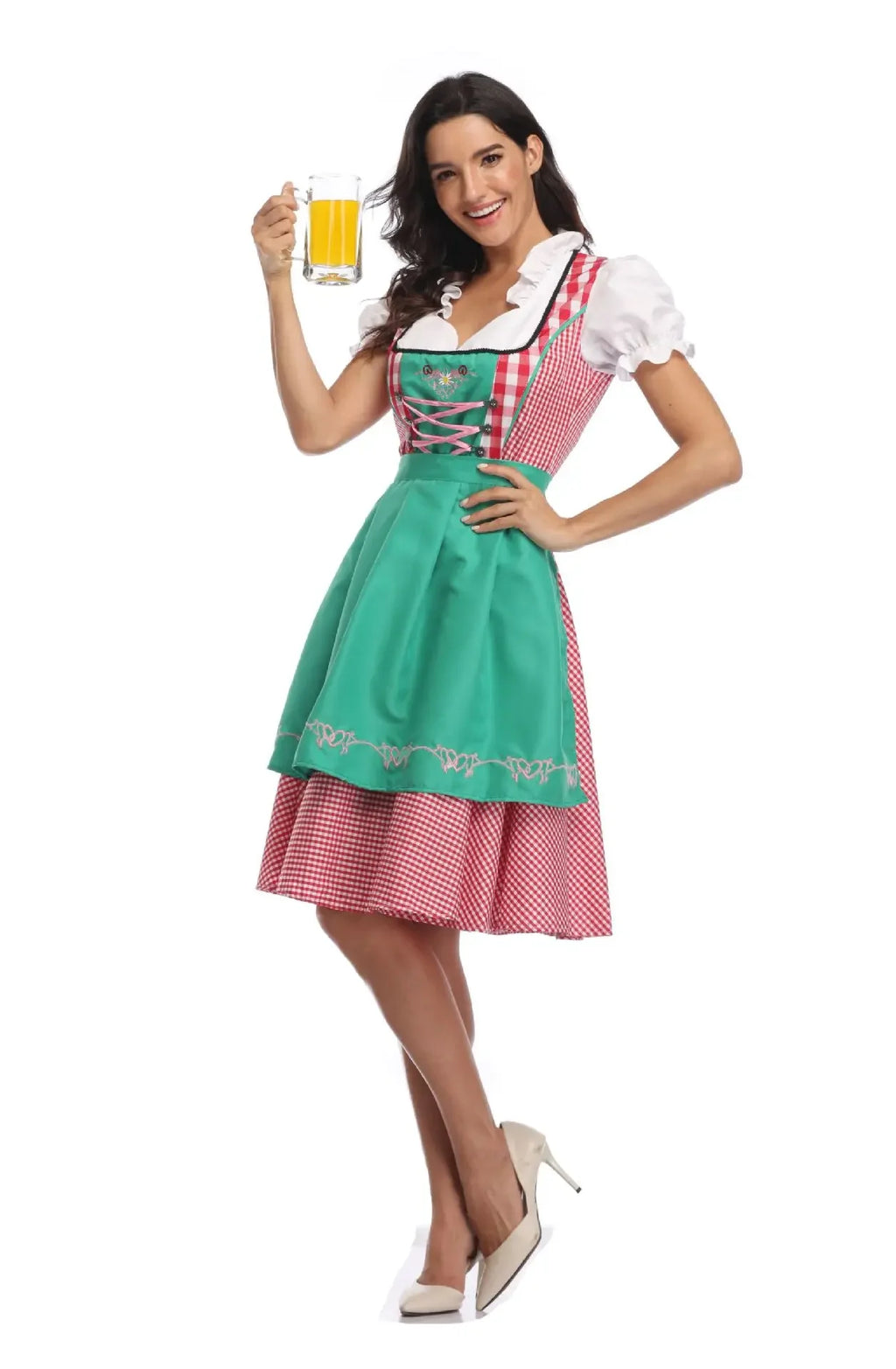Klassisk Oktoberfest Dirndl Kjole med Forkle