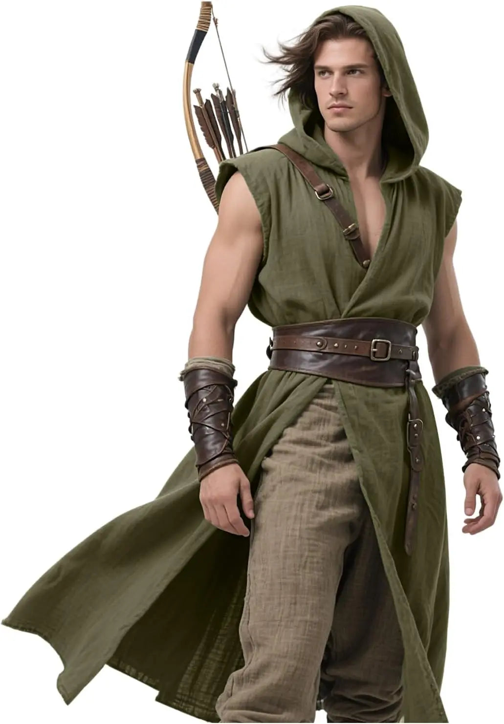 Mens Medieval Hooded Surcoat Kostyme