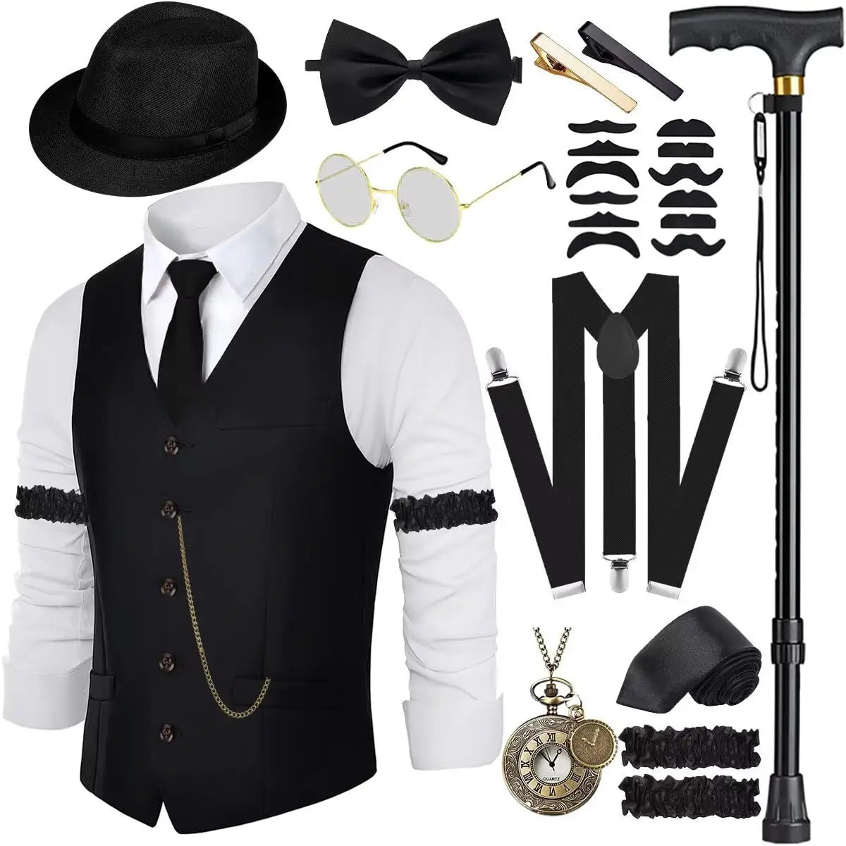 Complete 1920-tallet Herre Kostymesett med Vest & Hatt