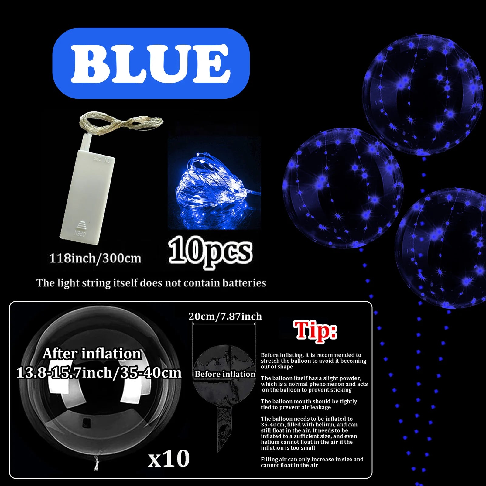 LED Bobo-ballonger med Lys (10-pk)