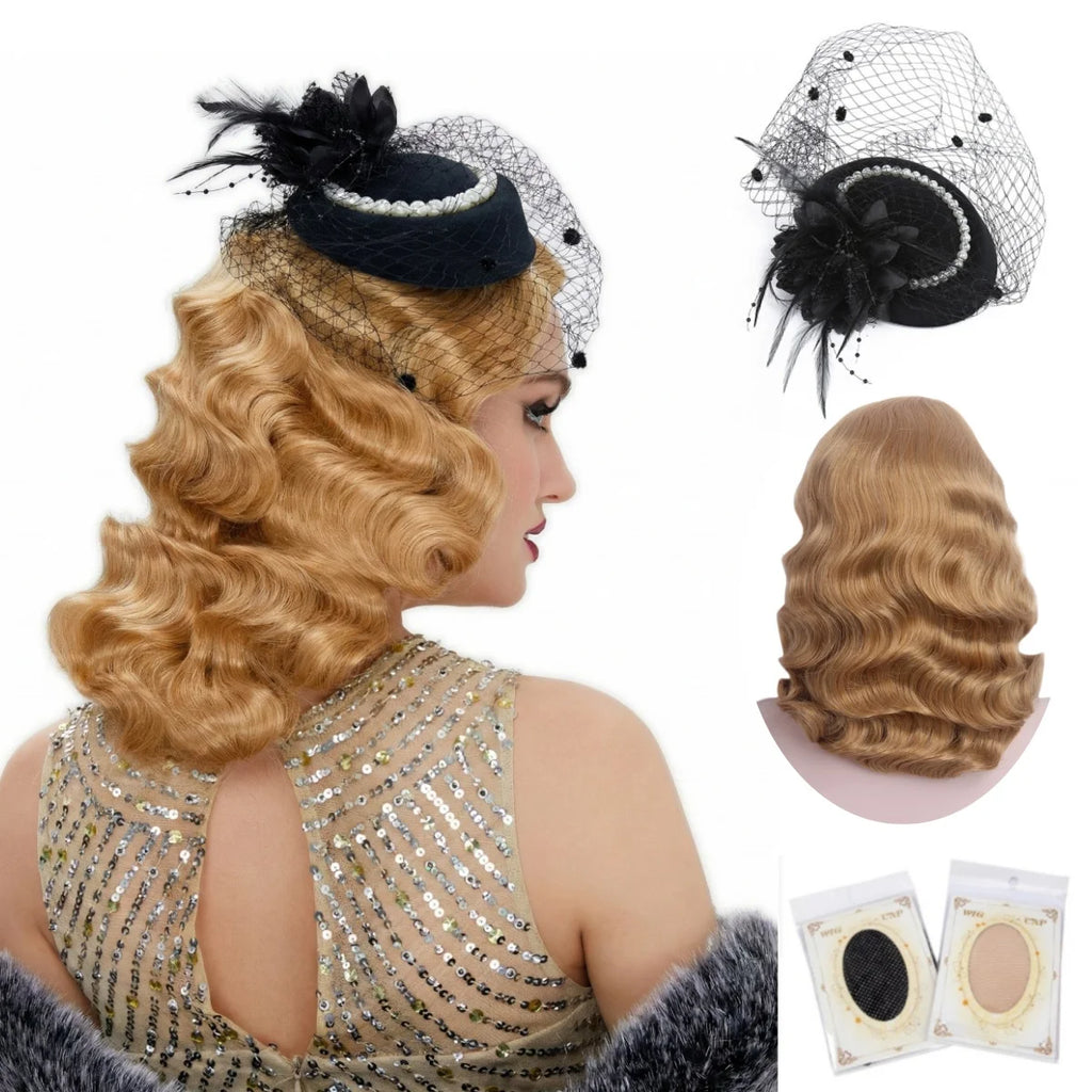 Lang 1920-talls Finger Wave Gatsby Parykk
