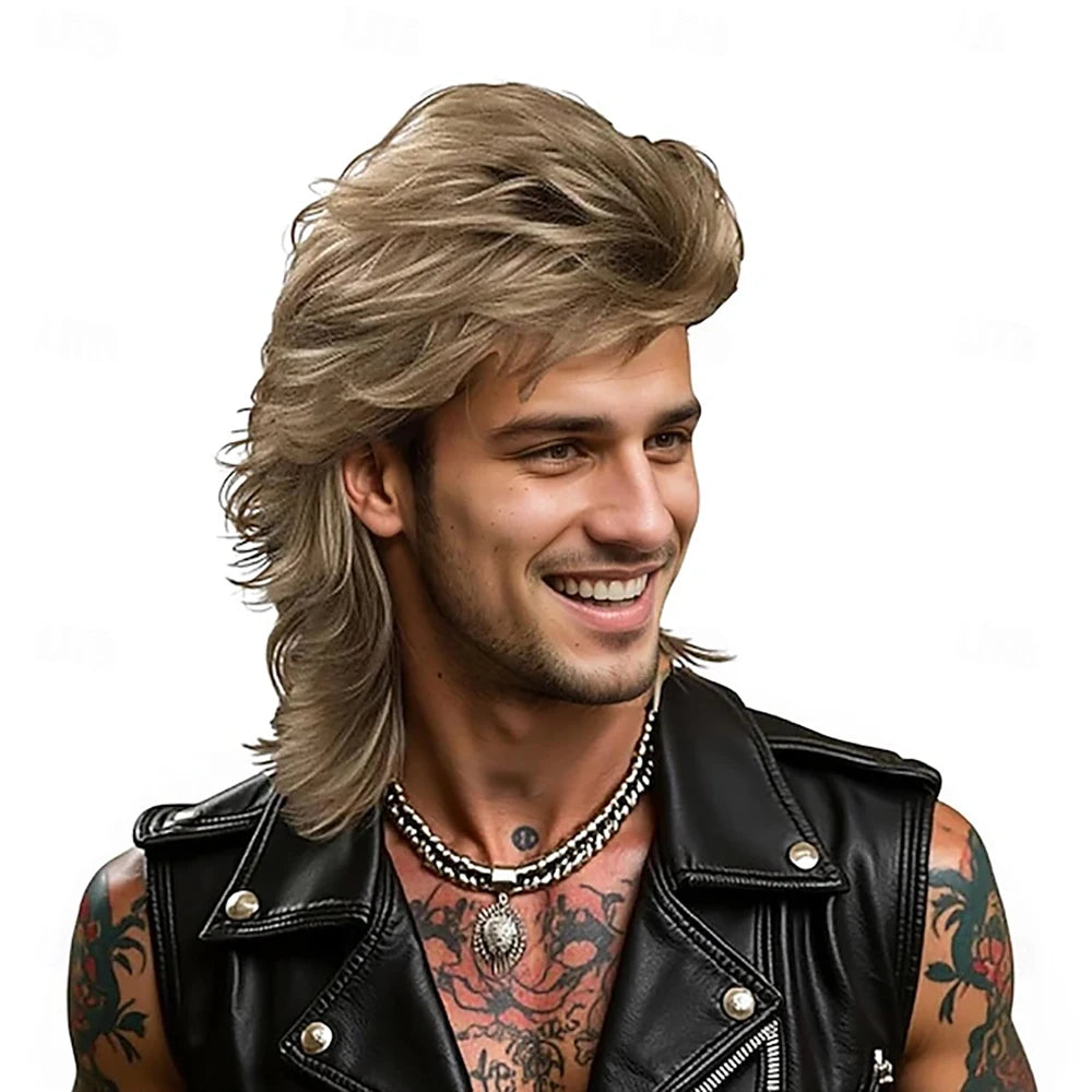 Retro Rocker Mullet Parykk for Herre