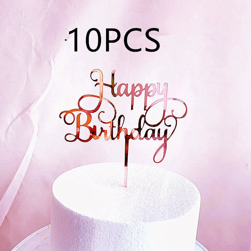 10-Pakning Akryl Happy Birthday Kaketoppere