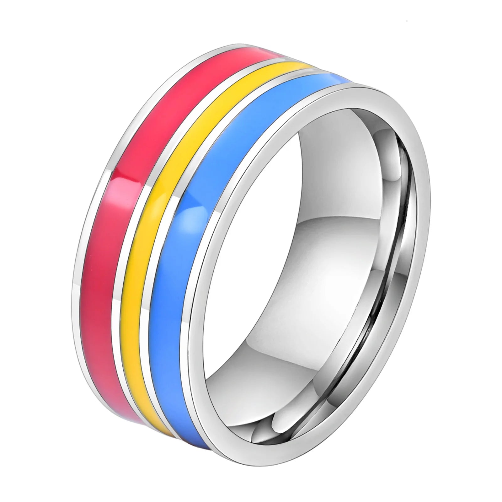 Pride Ring i Rustfritt Stål med Regnbuestripe