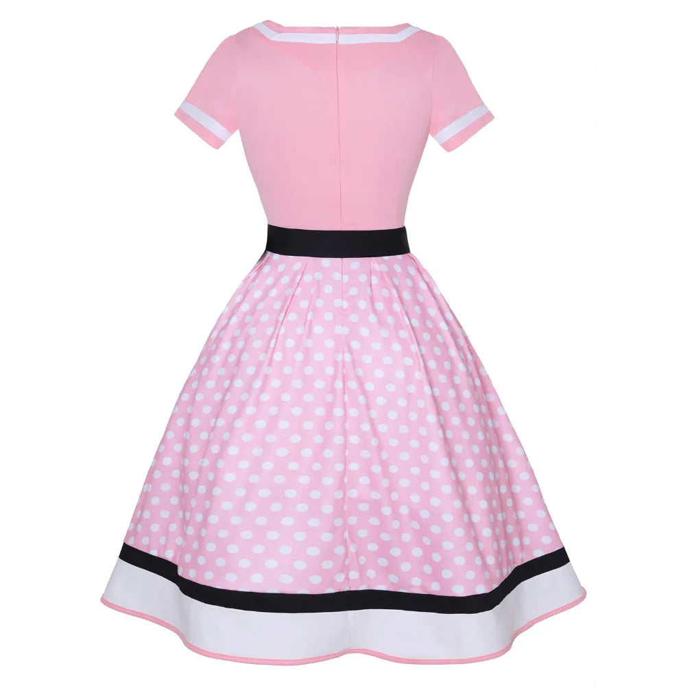 Polka Dot Retro 50-talls Kjole med Belte