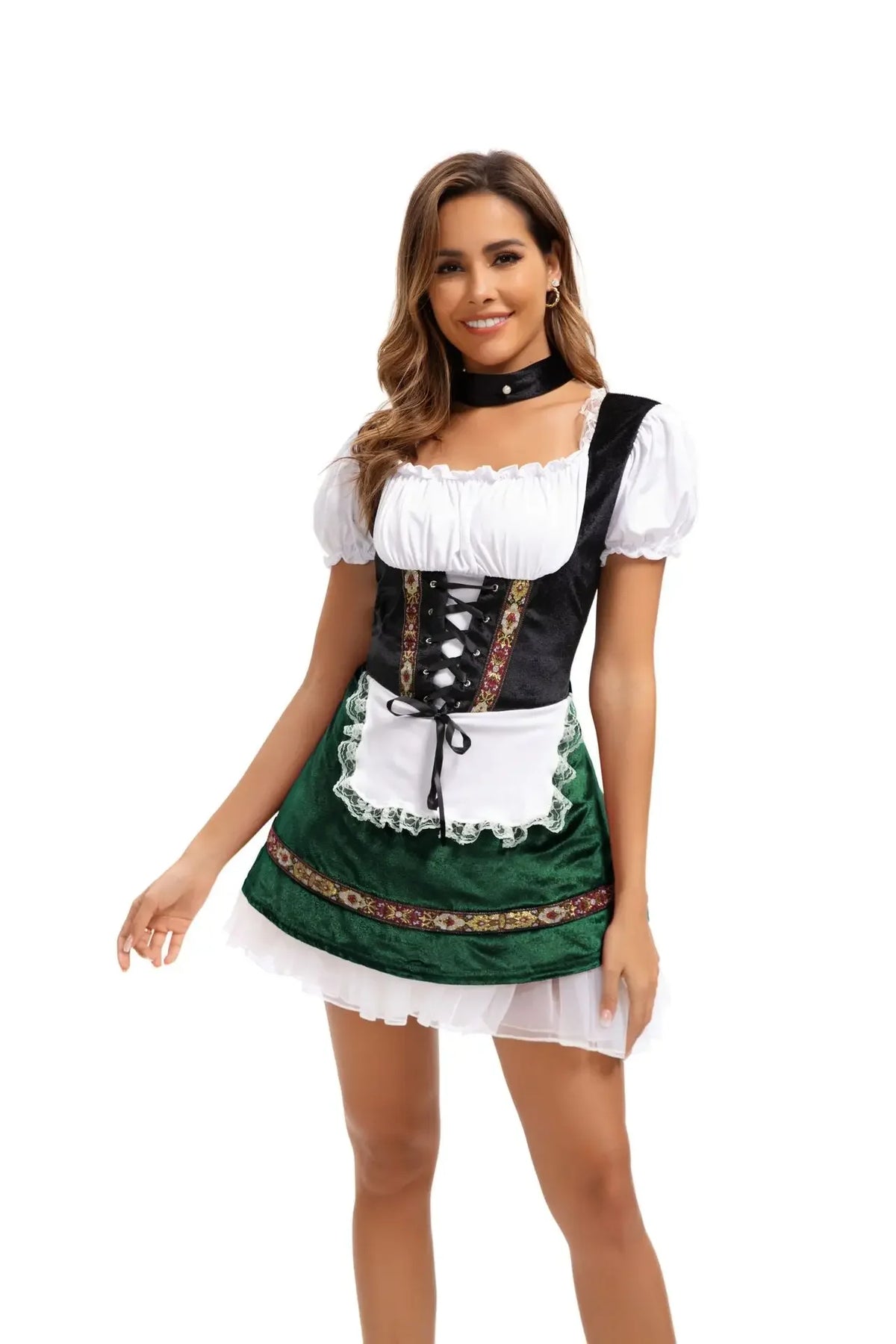 Elegant Vintage Dirndl-kjole med Snøring og Rysjer