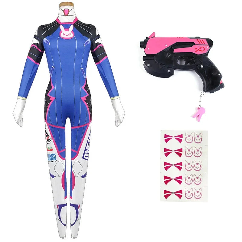 Overwatch D.Va Deluxe Cosplay-sett med Parykk & Hodesett