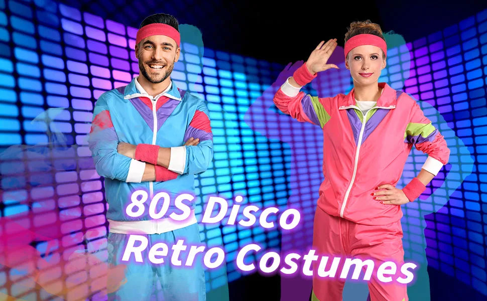 Komplett 80s Retro Treningsdress med Svettebånd