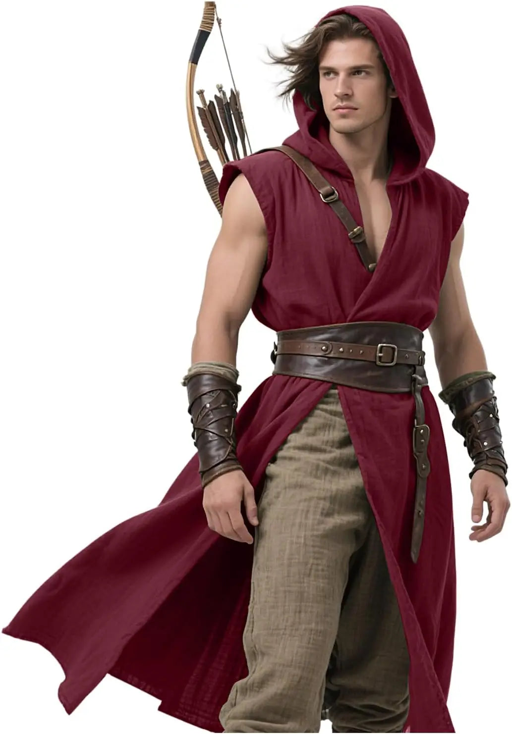 Mens Medieval Hooded Surcoat Kostyme