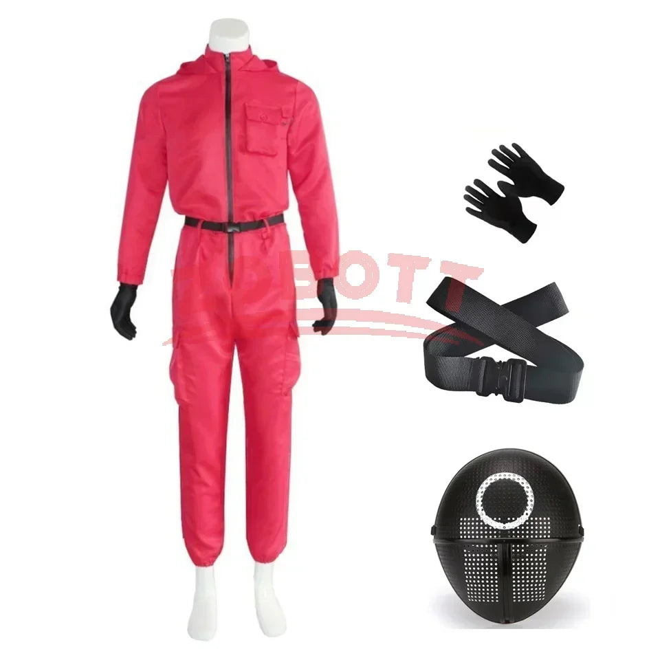 Rosa Jumpsuit Kostymesett med Maske