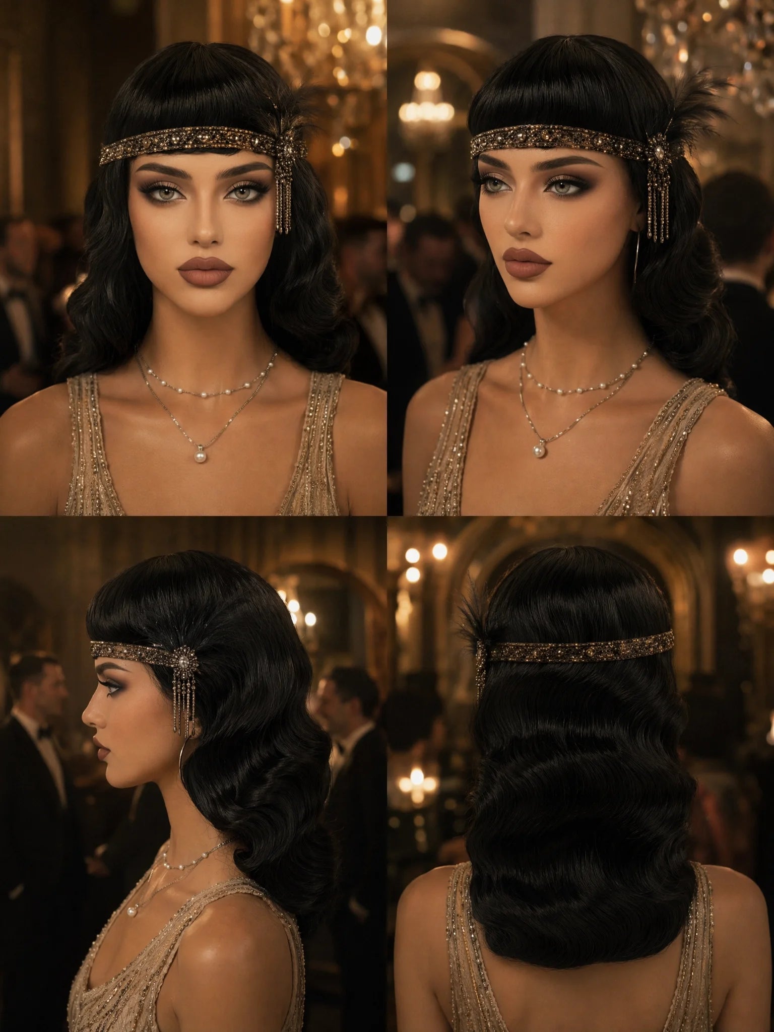 Lang 1920-talls Finger Wave Gatsby Parykk