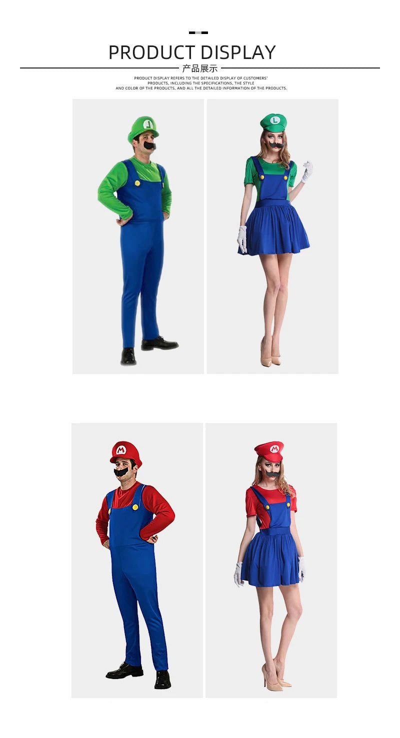 Super Mario Luigi Deluxe Kostyme med Hatt & Bart