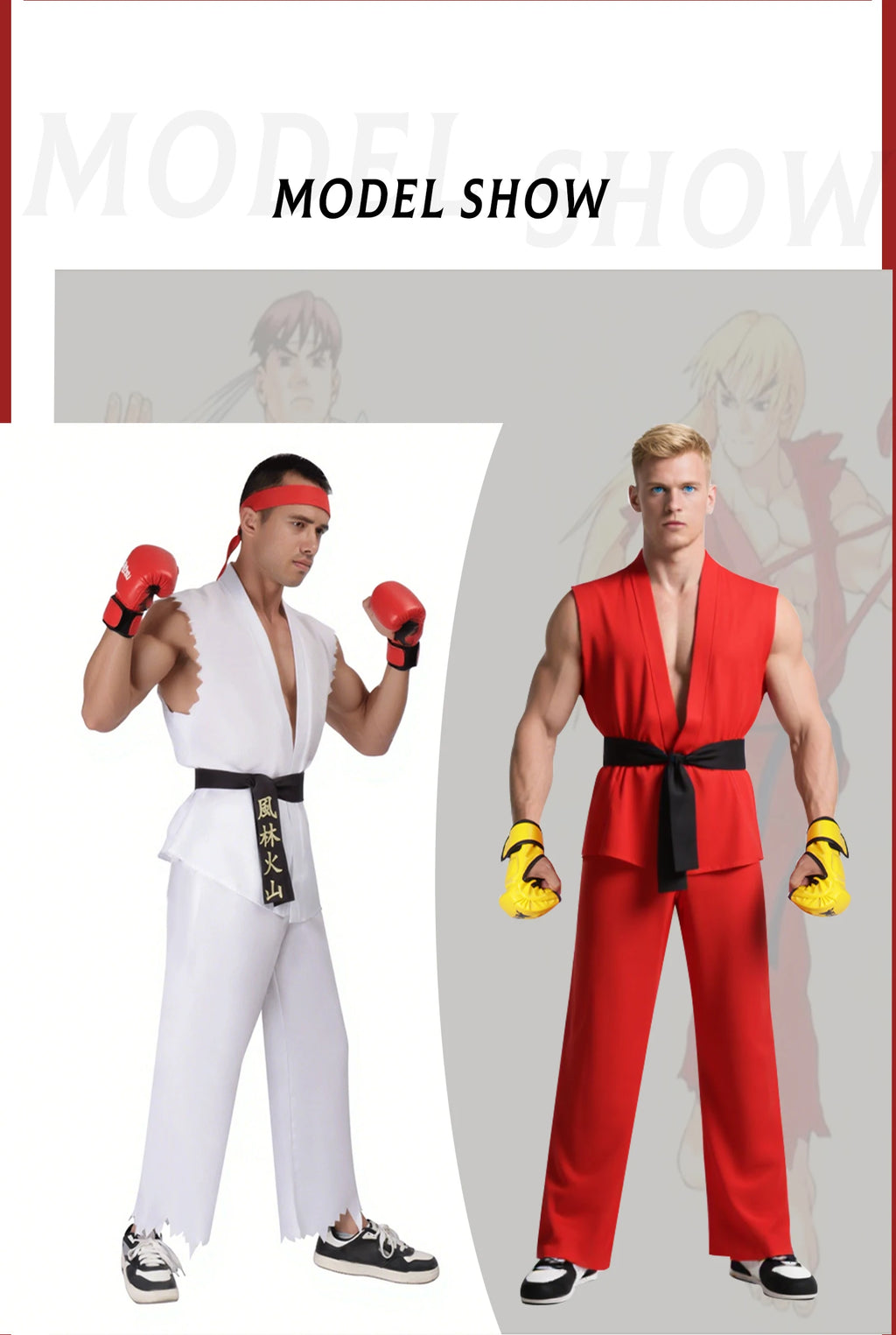 Street Fighter Ryu & Ken Karate Drakt Cosplay Kostyme