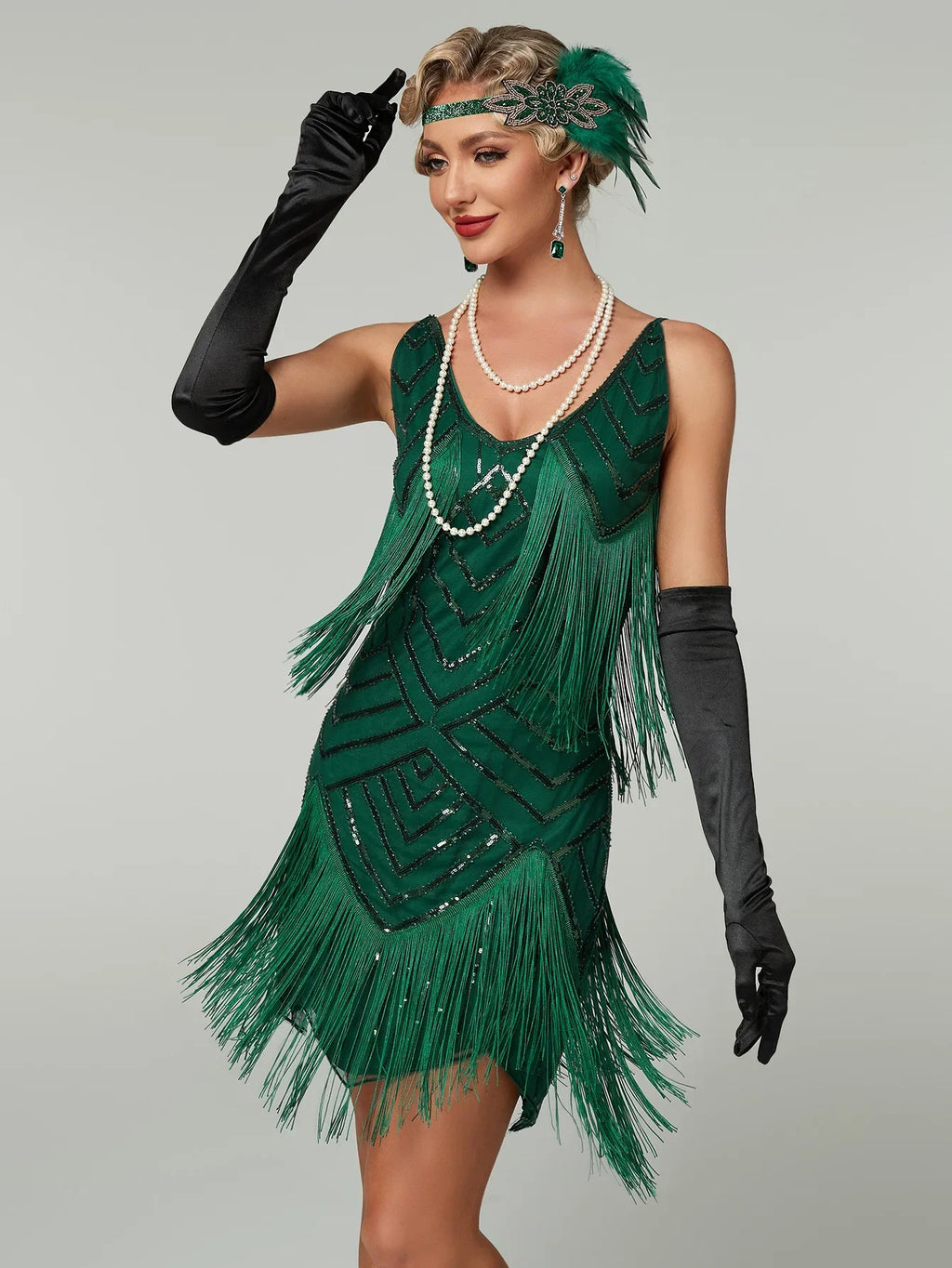 Gatsby Flapper Kjole med Paljetter og Frynser