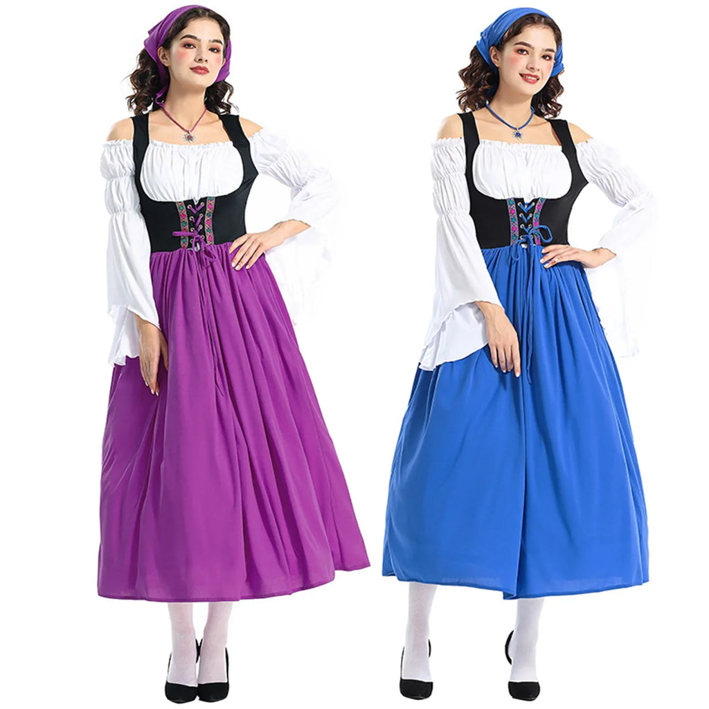 Tradisjonell Bayersk Dirndl med Forkle og Hodeskjerf