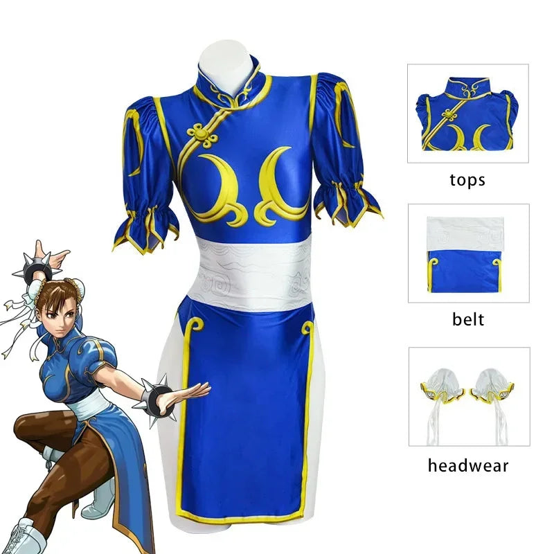 Street Fighter Chun-Li Cosplay Kjole & Hårpynt