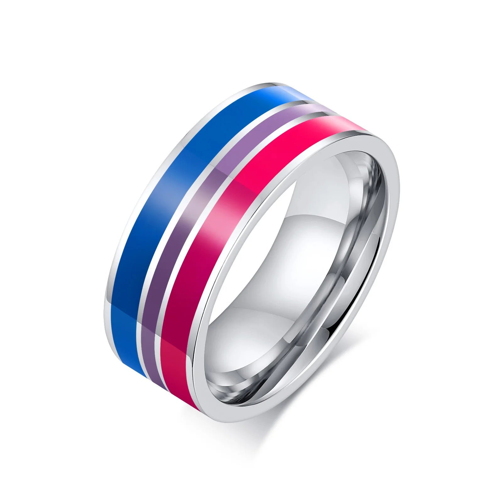 Pride Ring i Rustfritt Stål med Regnbuestripe