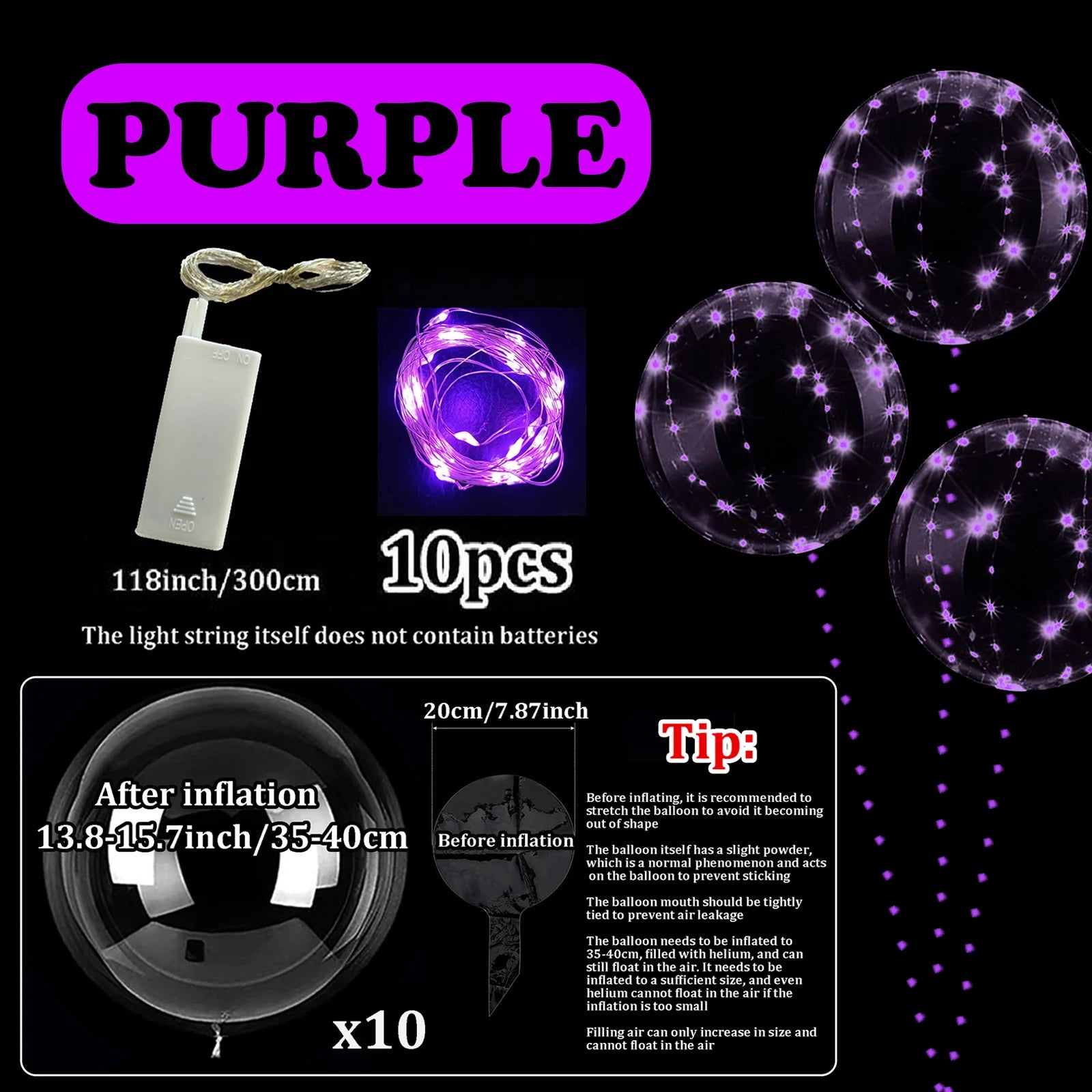 LED Bobo-ballonger med Lys (10-pk)