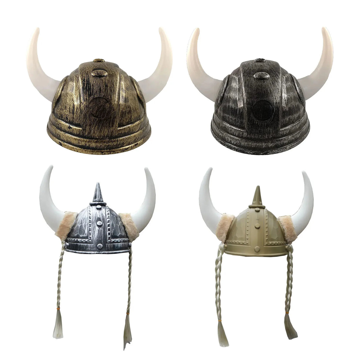 Vikinghjelm med Horn og Fletter