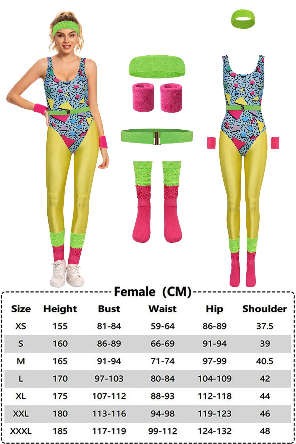80s Neon Patchwork Retro Dress / Jumpsuit for Voksne