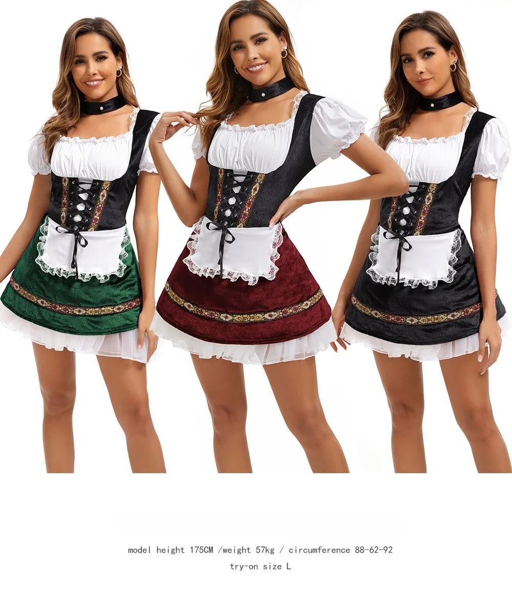 Elegant Vintage Dirndl-kjole med Snøring og Rysjer