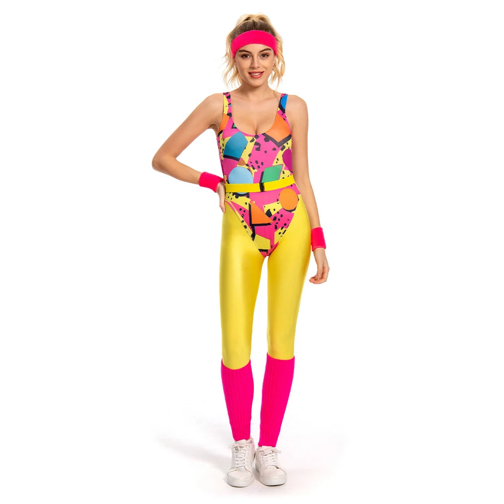 80s Neon Patchwork Retro Dress / Jumpsuit for Voksne